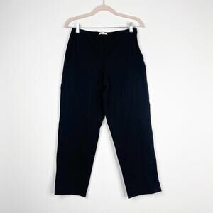 2/$30 Eileen Fisher Split Leg Trouser Ankle Dress Pant Black Elastic Waist #6755